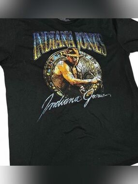 Indiana Jones Vintage 90s Rap Style Charcoal Black Graphic Tee Size Large